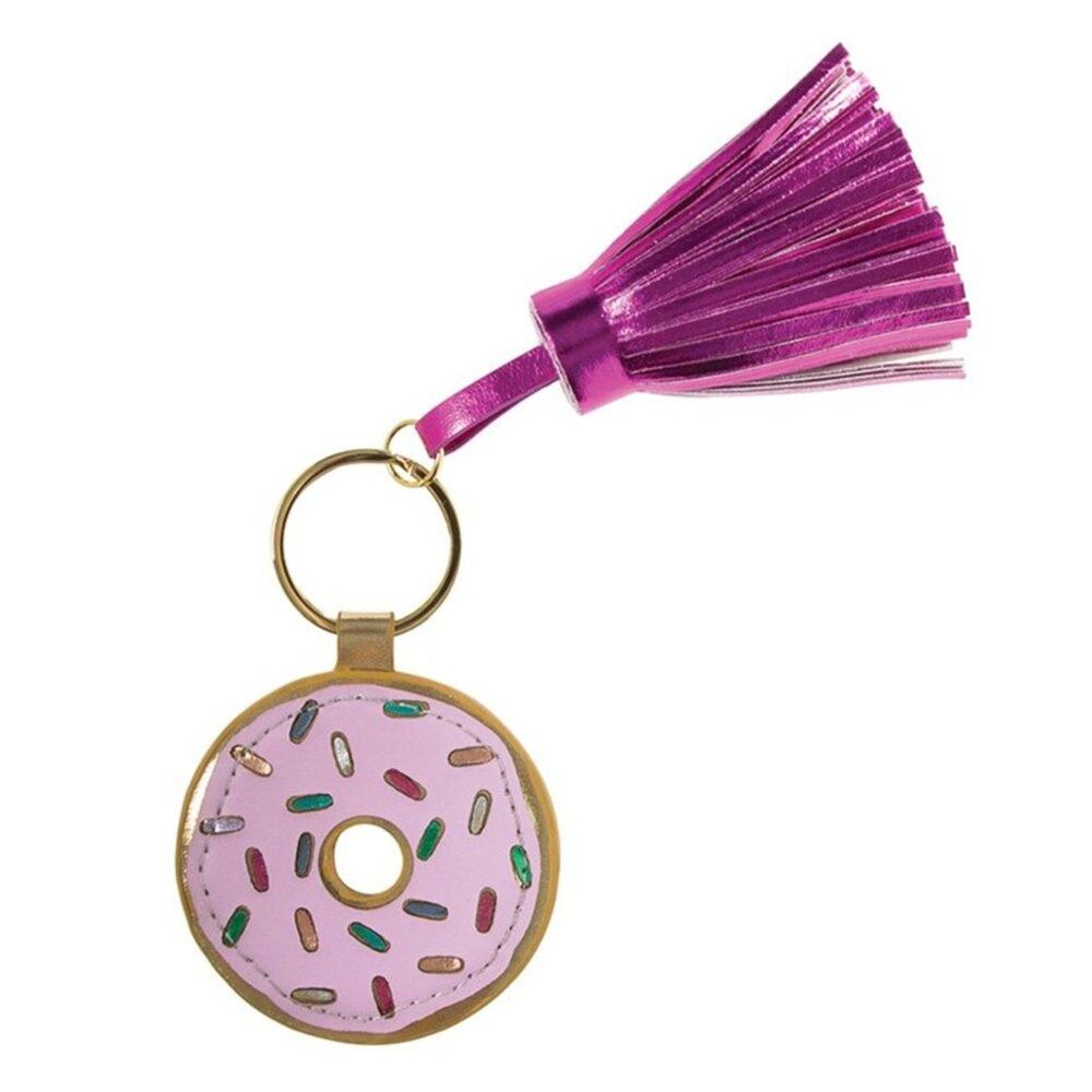 Pack of 6, Pink DONUT Tassel Sprinkles Keychain Key Ring Holder Backpack